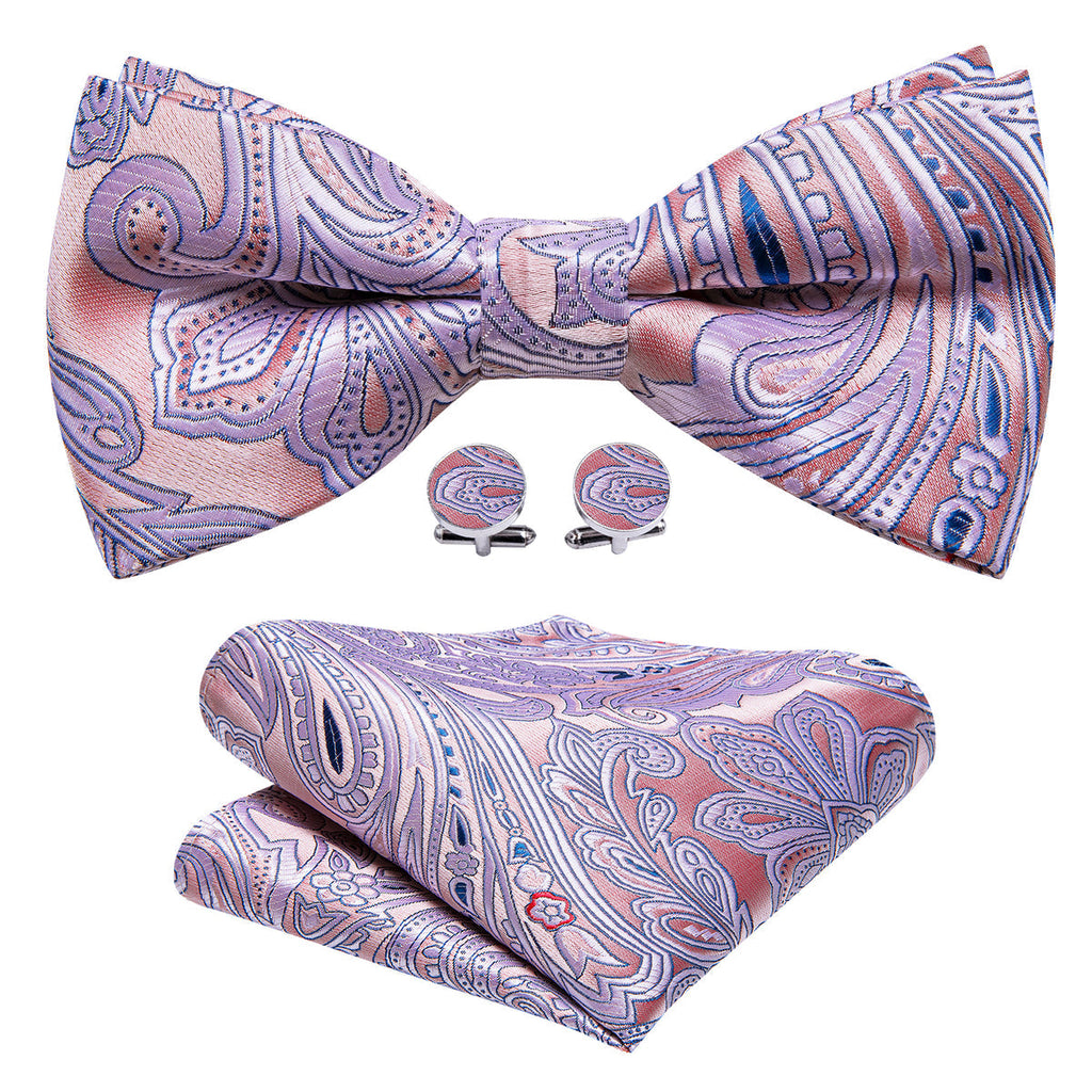 Pink Paisley Bow Tie Set - GentCrest