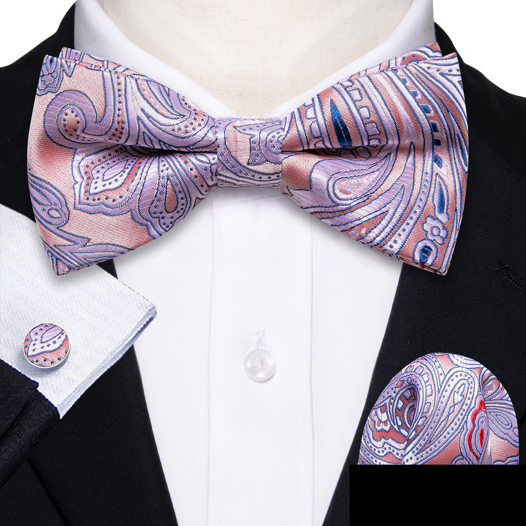 Pink Paisley Bow Tie Set - GentCrest - View 2