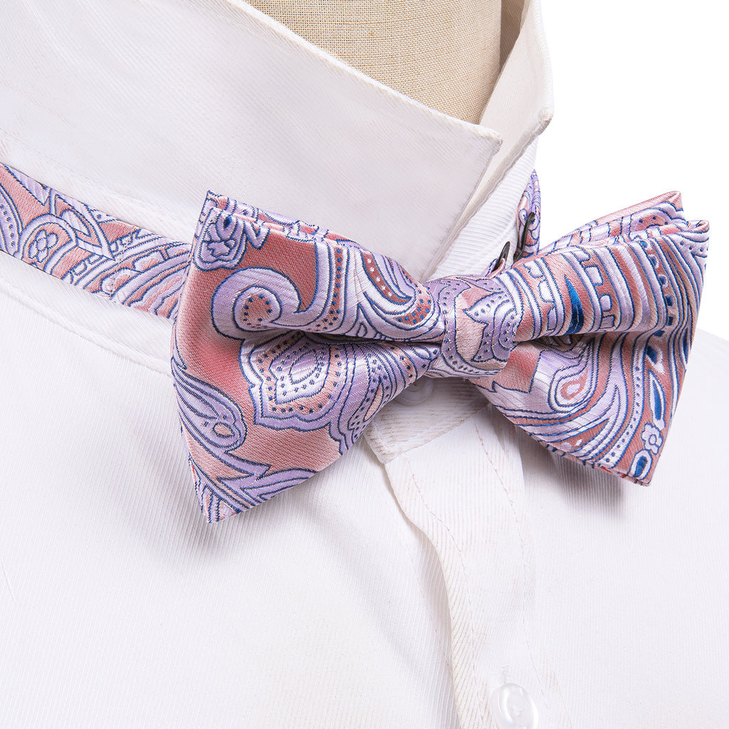 Pink Paisley Bow Tie Set - GentCrest - View 4