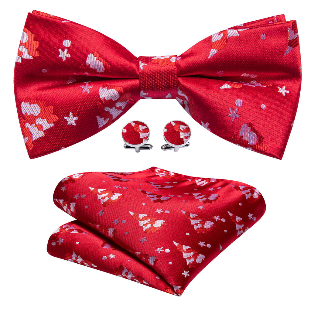 Crimson Red & White Christmas Tree Bow Tie Set - GentCrest - View 5