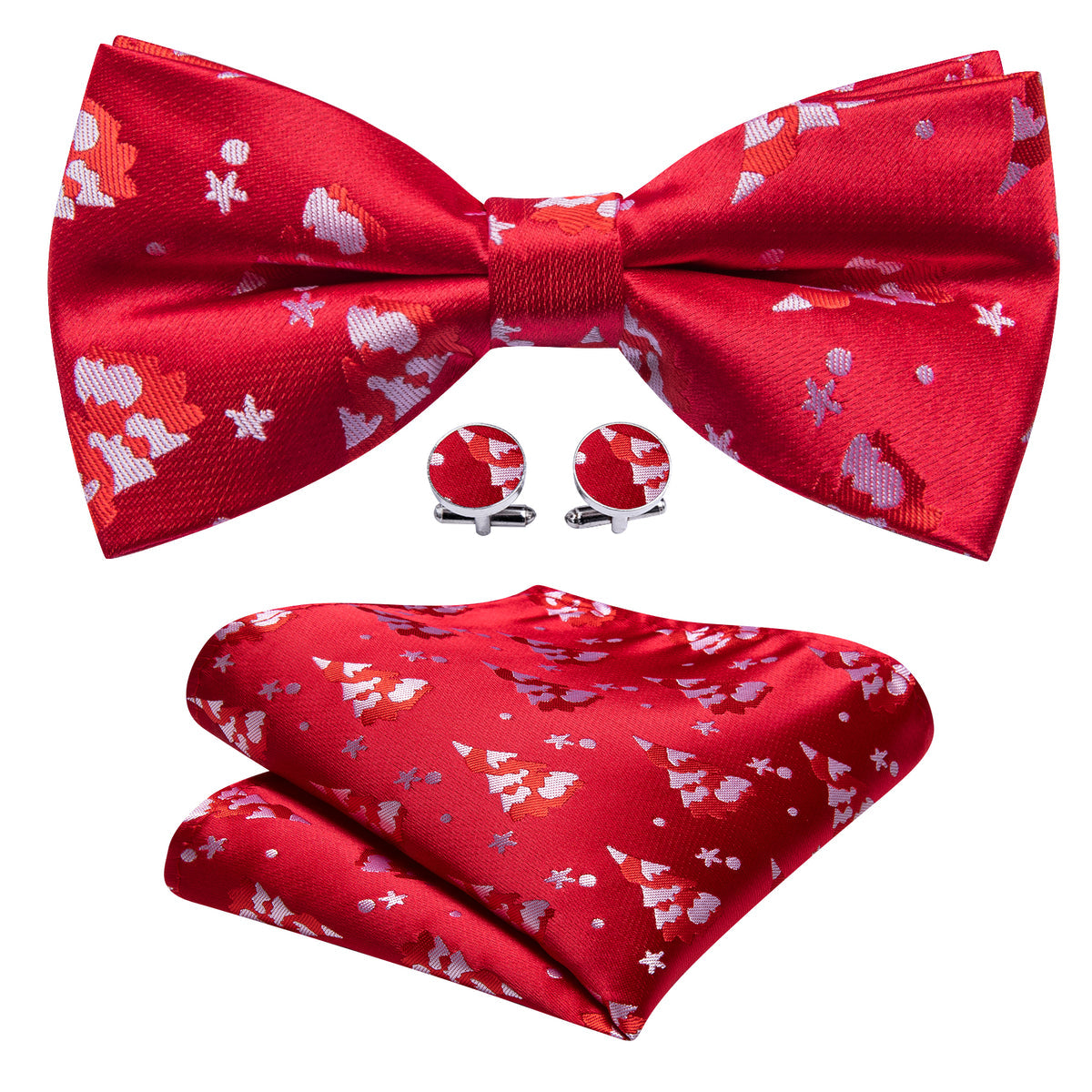 Crimson Red & White Christmas Tree Bow Tie Set - GentCrest - View 5