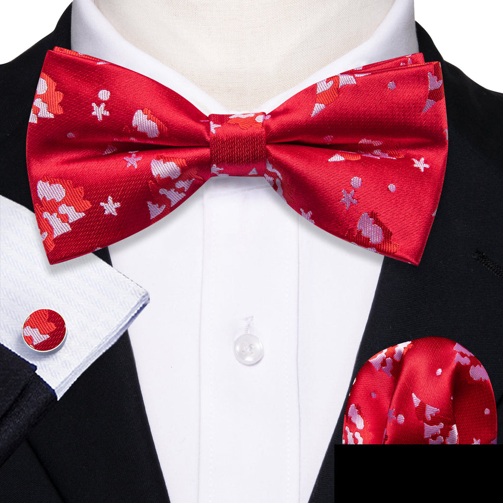 Crimson Red & White Christmas Tree Bow Tie Set - GentCrest