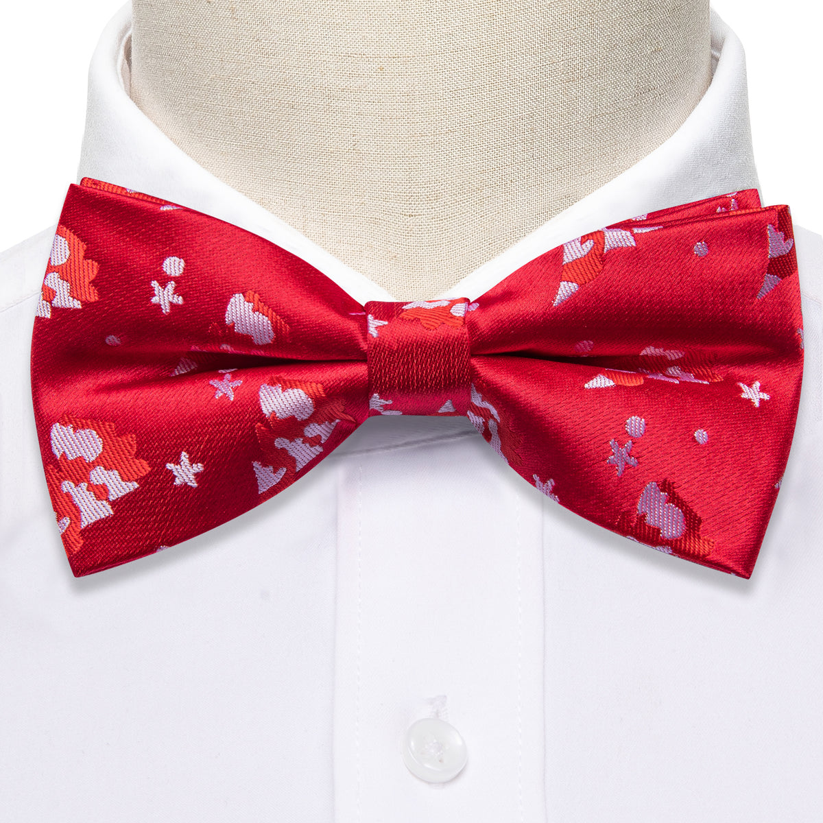Crimson Red & White Christmas Tree Bow Tie Set - GentCrest - View 3