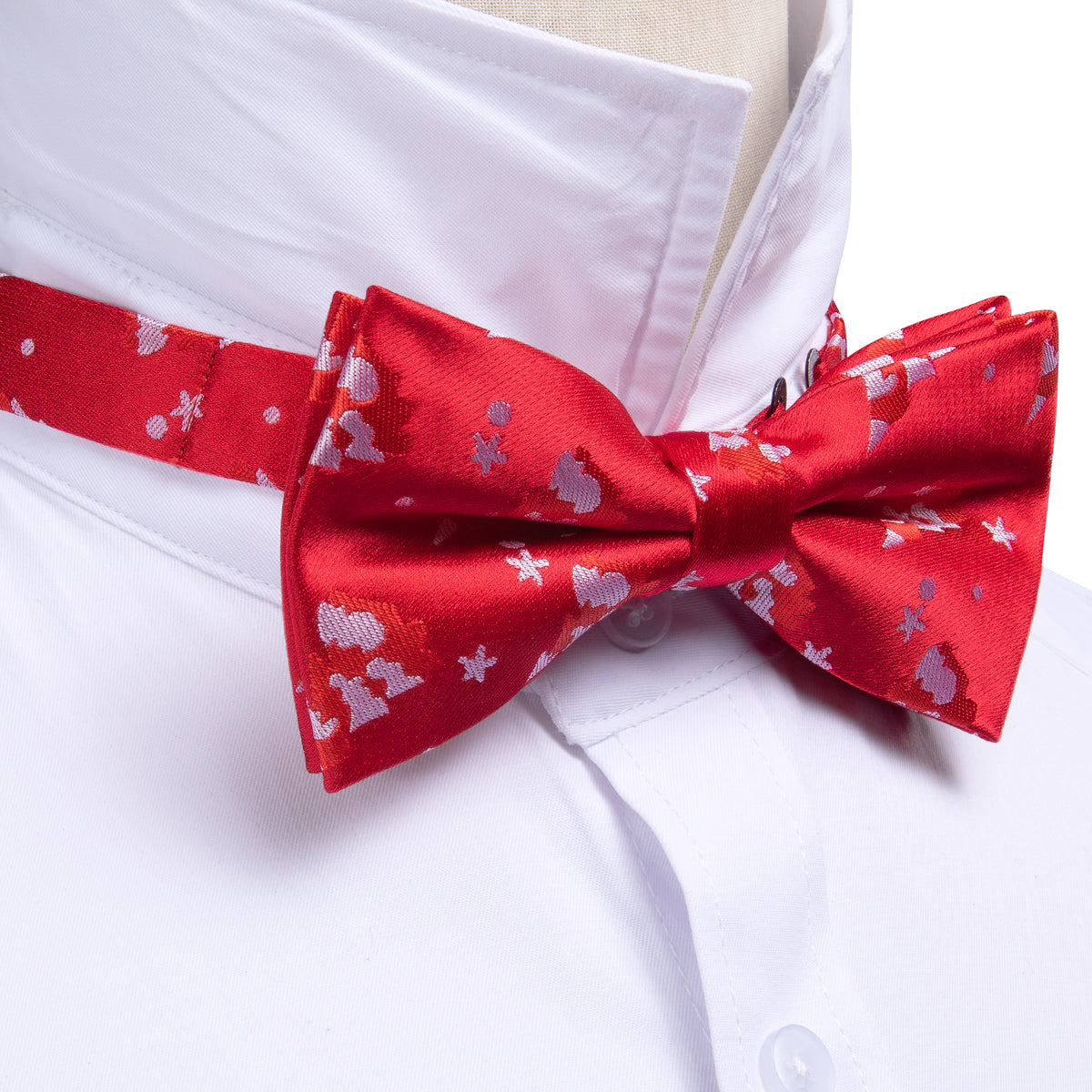 Crimson Red & White Christmas Tree Bow Tie Set - GentCrest - View 2