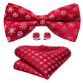 Red White Snowflake Christmas Bow Tie Set - GentCrest
