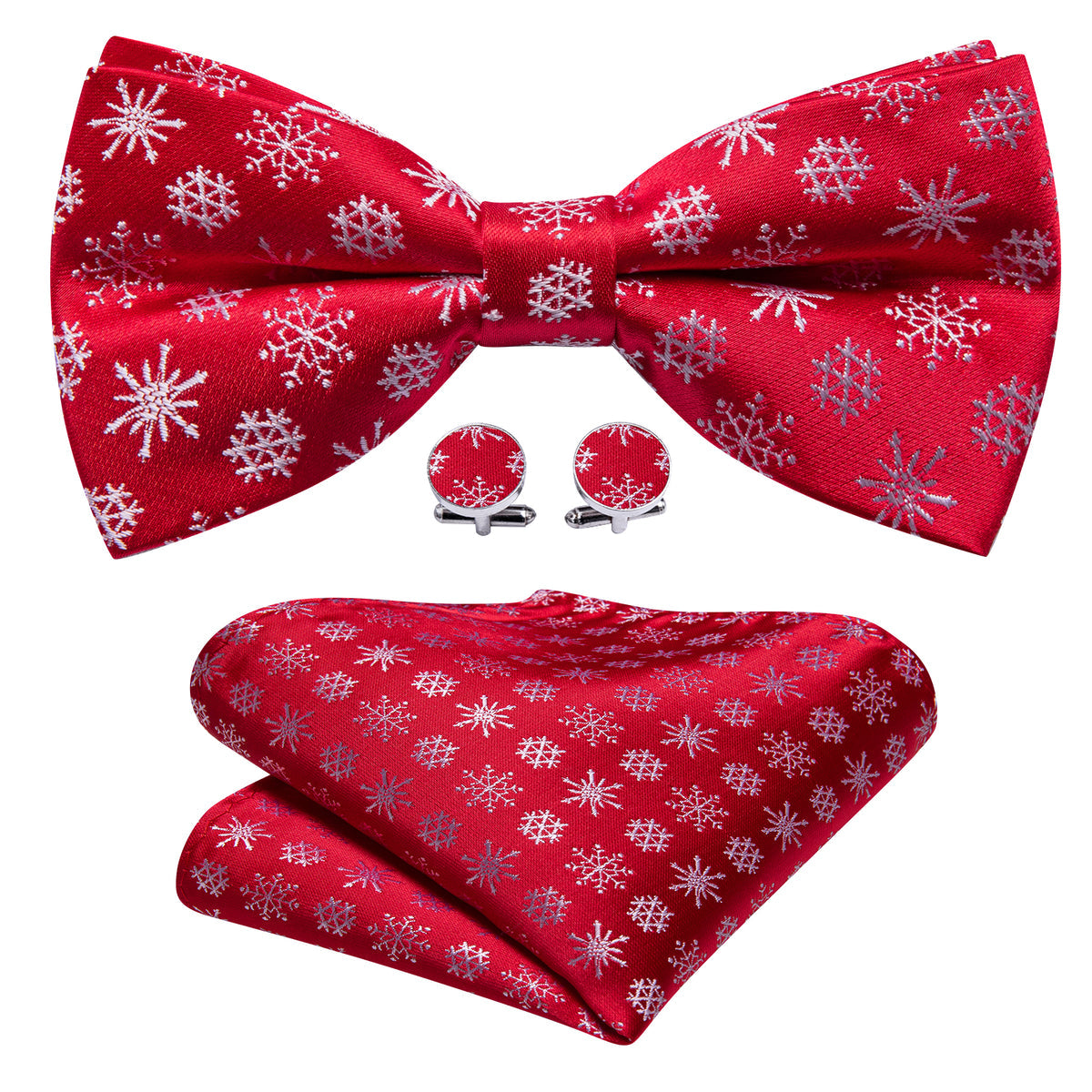 Red White Snowflake Christmas Bow Tie Set - GentCrest