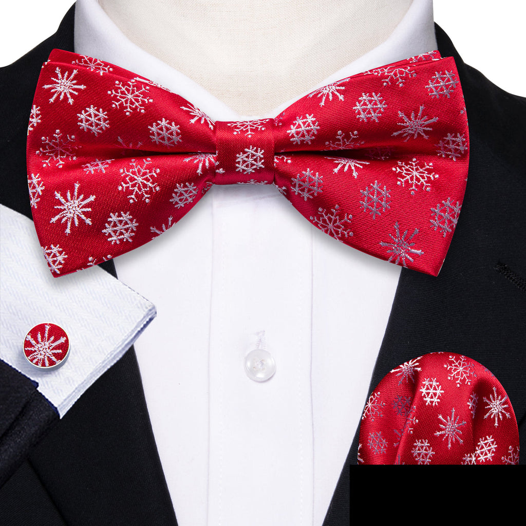 Red White Snowflake Christmas Bow Tie Set - GentCrest - View 2