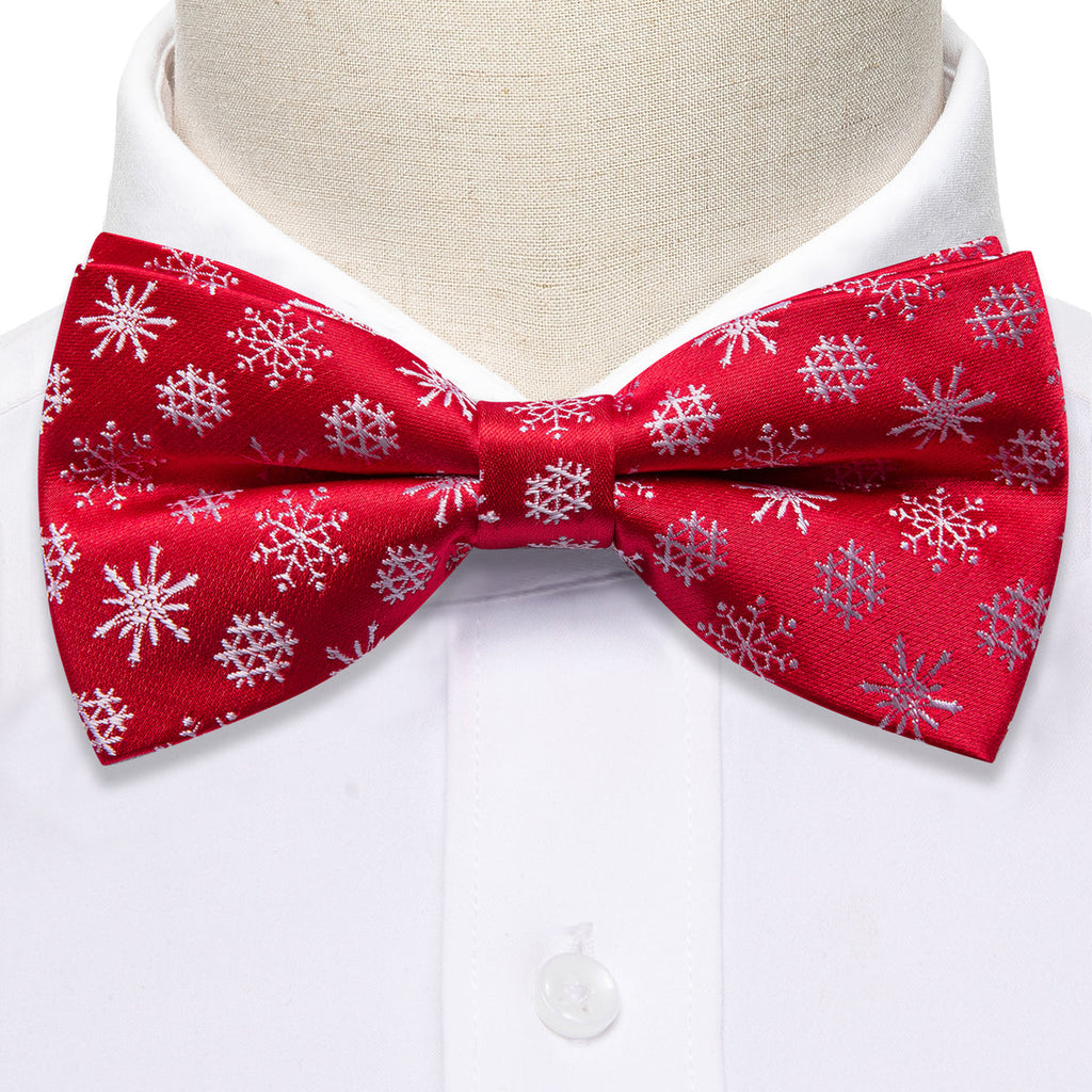 Red White Snowflake Christmas Bow Tie Set - GentCrest - View 3