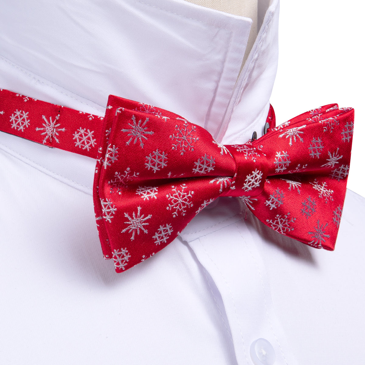 Red White Snowflake Christmas Bow Tie Set - GentCrest - View 4