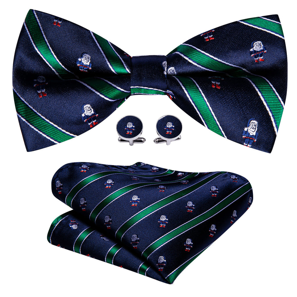 Blue Green Santa Claus Christmas Bow Tie Set - GentCrest