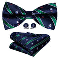 Blue Green Santa Claus Christmas Bow Tie Set - GentCrest