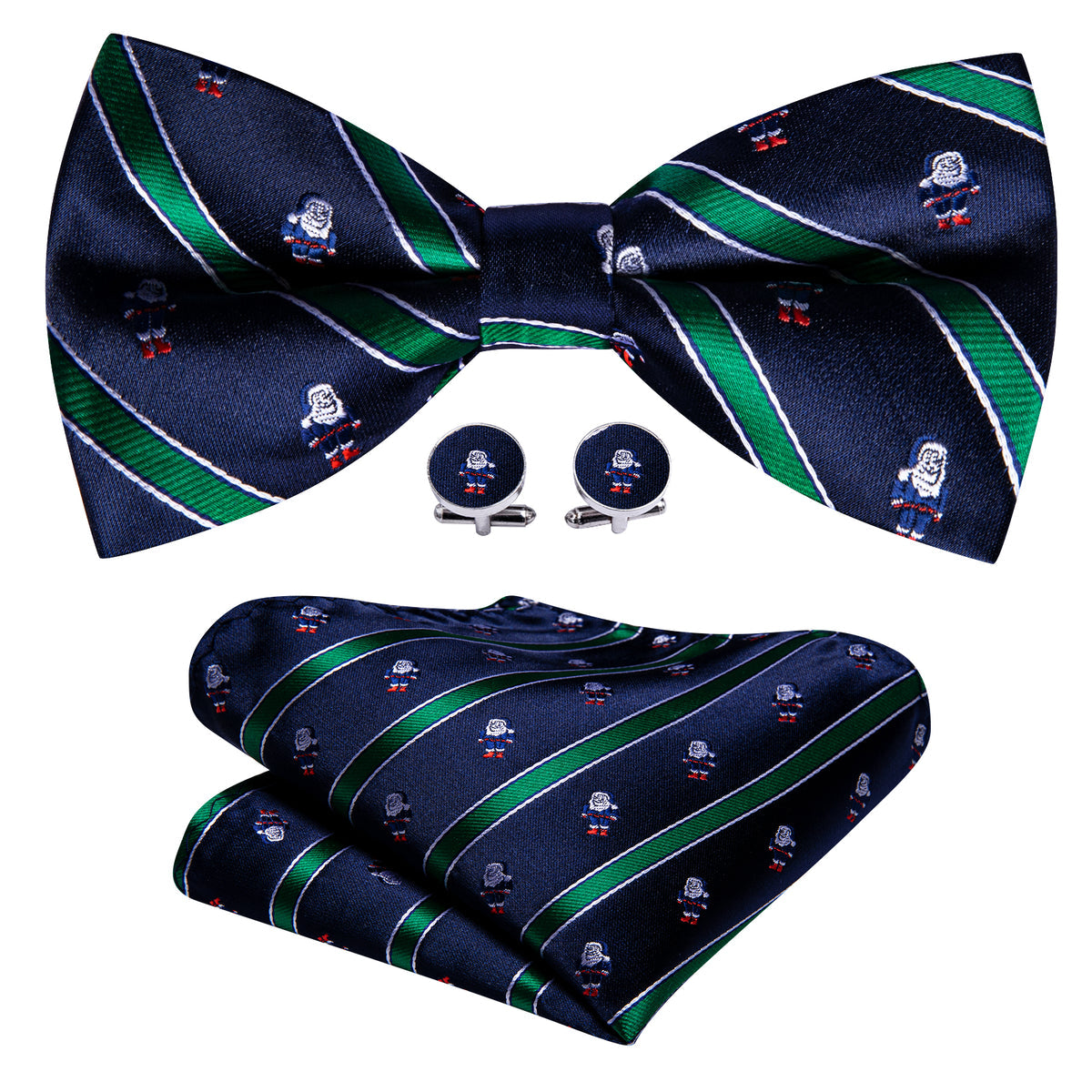 Blue Green Santa Claus Christmas Bow Tie Set - GentCrest
