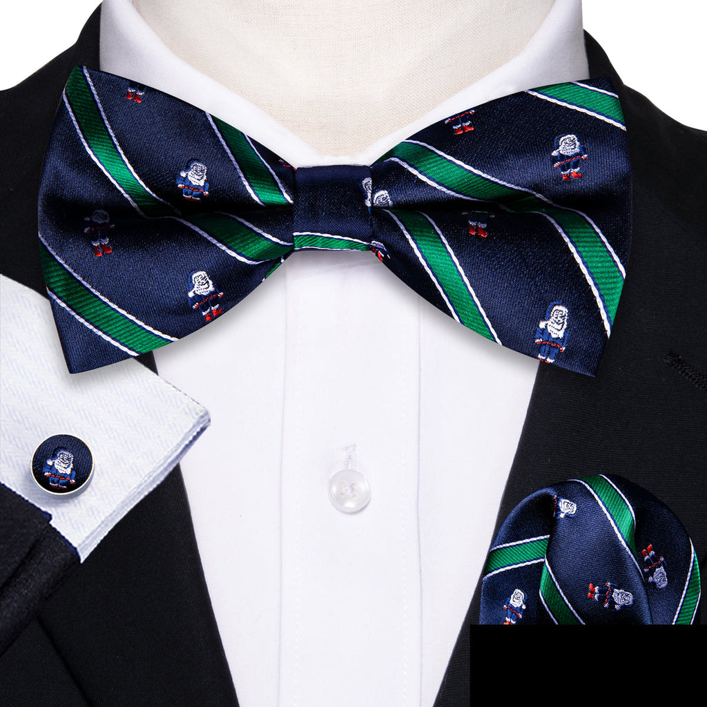 Blue Green Santa Claus Christmas Bow Tie Set - GentCrest - View 2