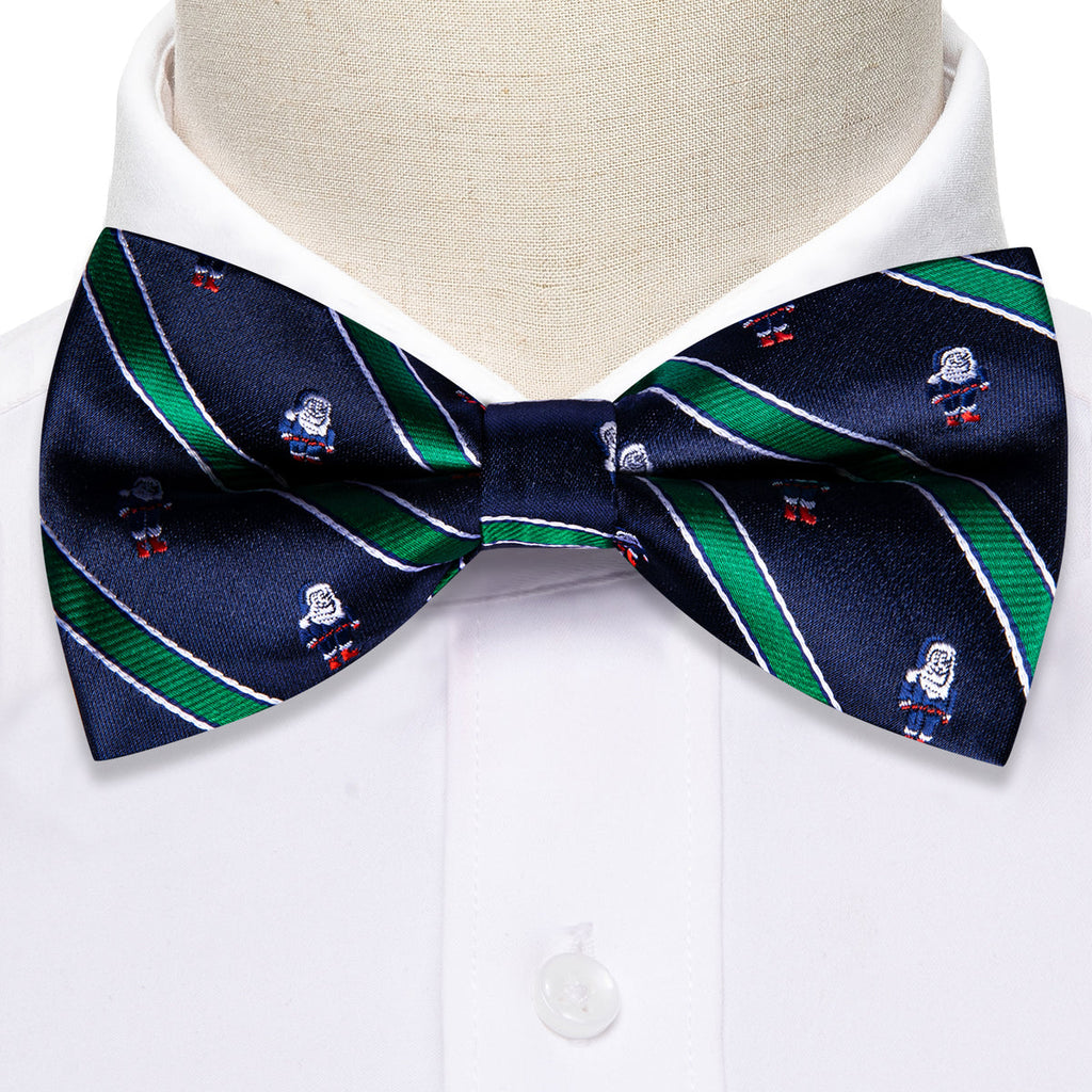 Blue Green Santa Claus Christmas Bow Tie Set - GentCrest - View 3