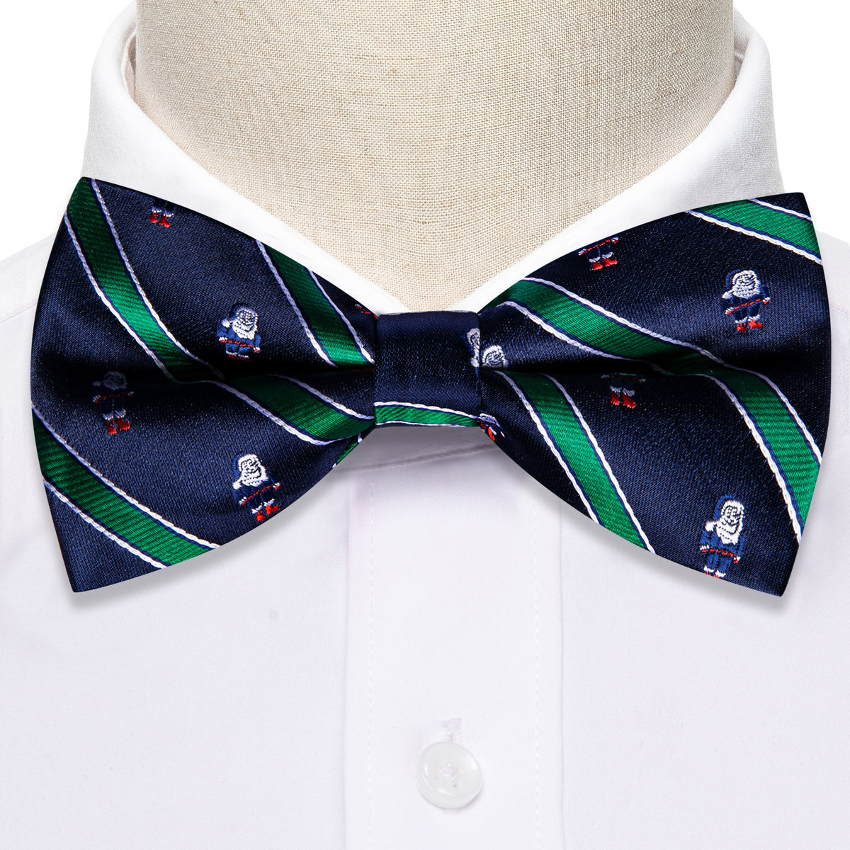 Blue Green Santa Claus Christmas Bow Tie Set - GentCrest - View 3