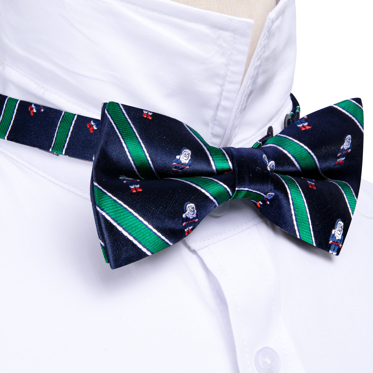 Blue Green Santa Claus Christmas Bow Tie Set - GentCrest - View 4