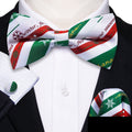 White & Emerald Green Striped Christmas Bow Tie Set - GentCrest