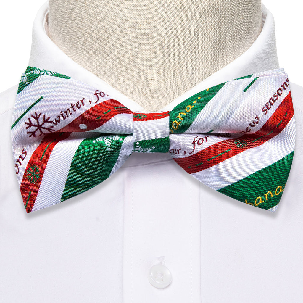 White & Emerald Green Striped Christmas Bow Tie Set - GentCrest - View 3