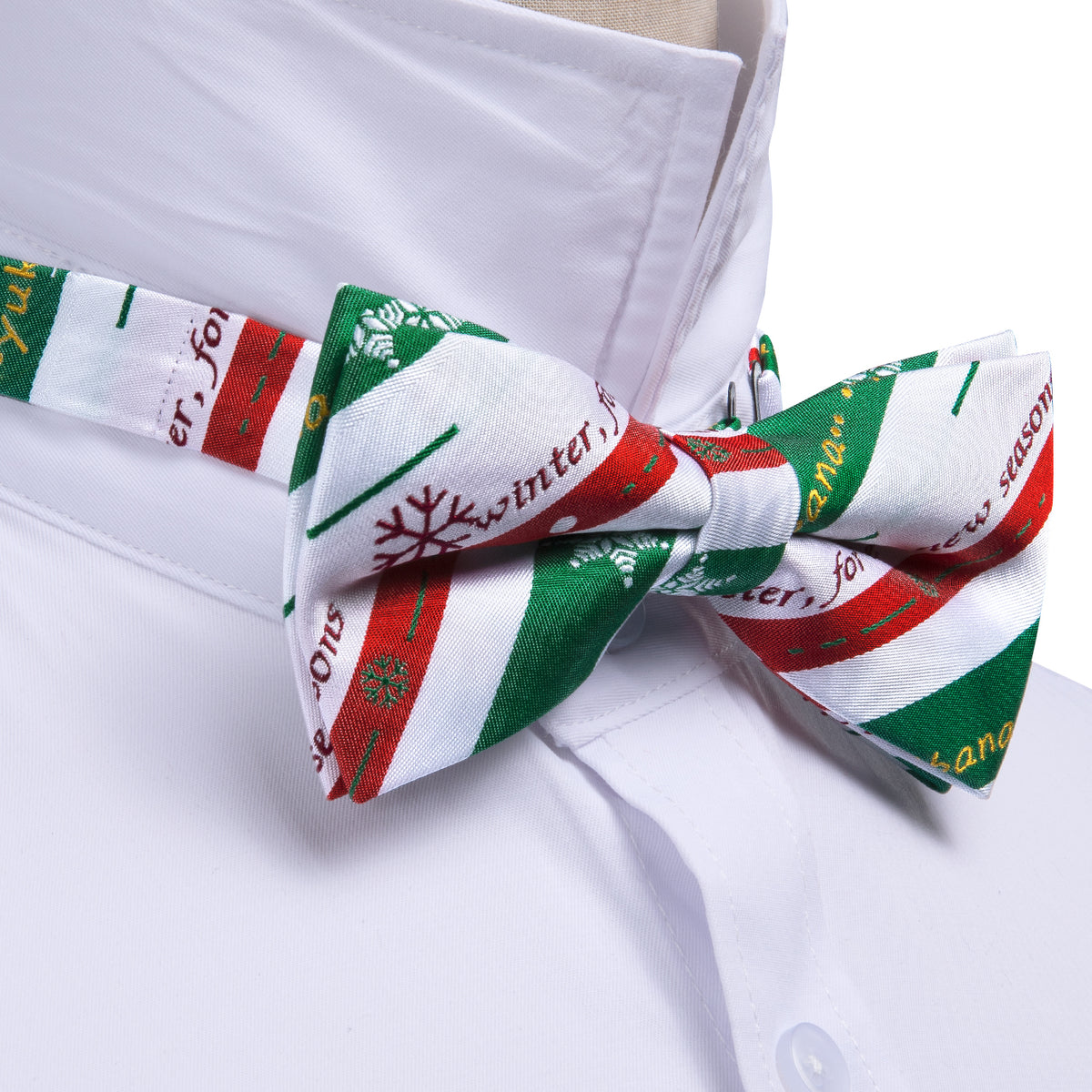 White & Emerald Green Striped Christmas Bow Tie Set - GentCrest - View 2