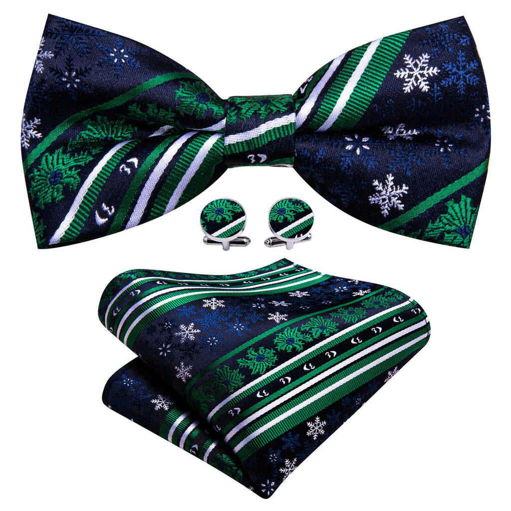 Blue Green Snowflake Christmas Bow Tie Set - GentCrest
