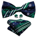 Blue Green Snowflake Christmas Bow Tie Set - GentCrest