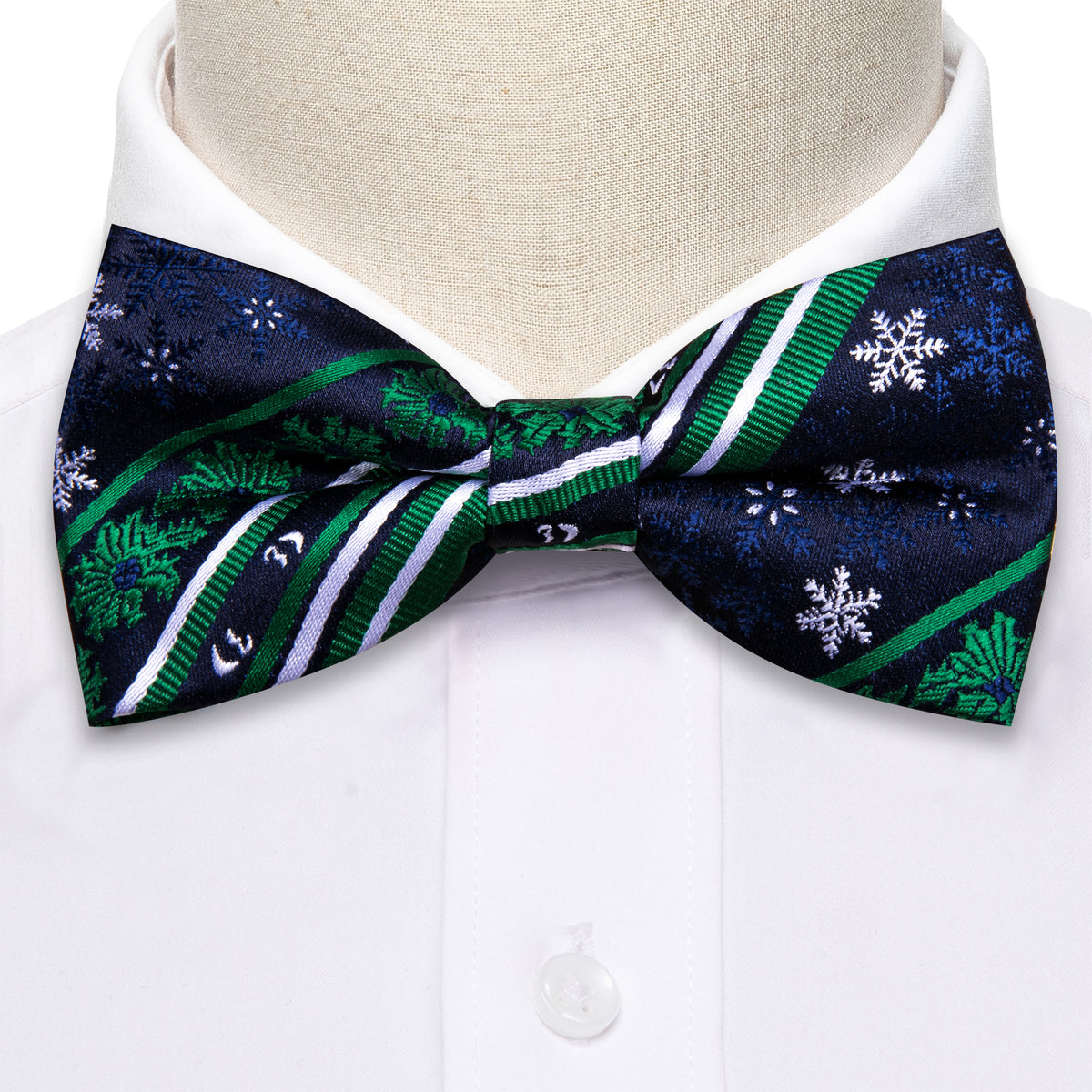 Blue Green Snowflake Christmas Bow Tie Set - GentCrest - View 3