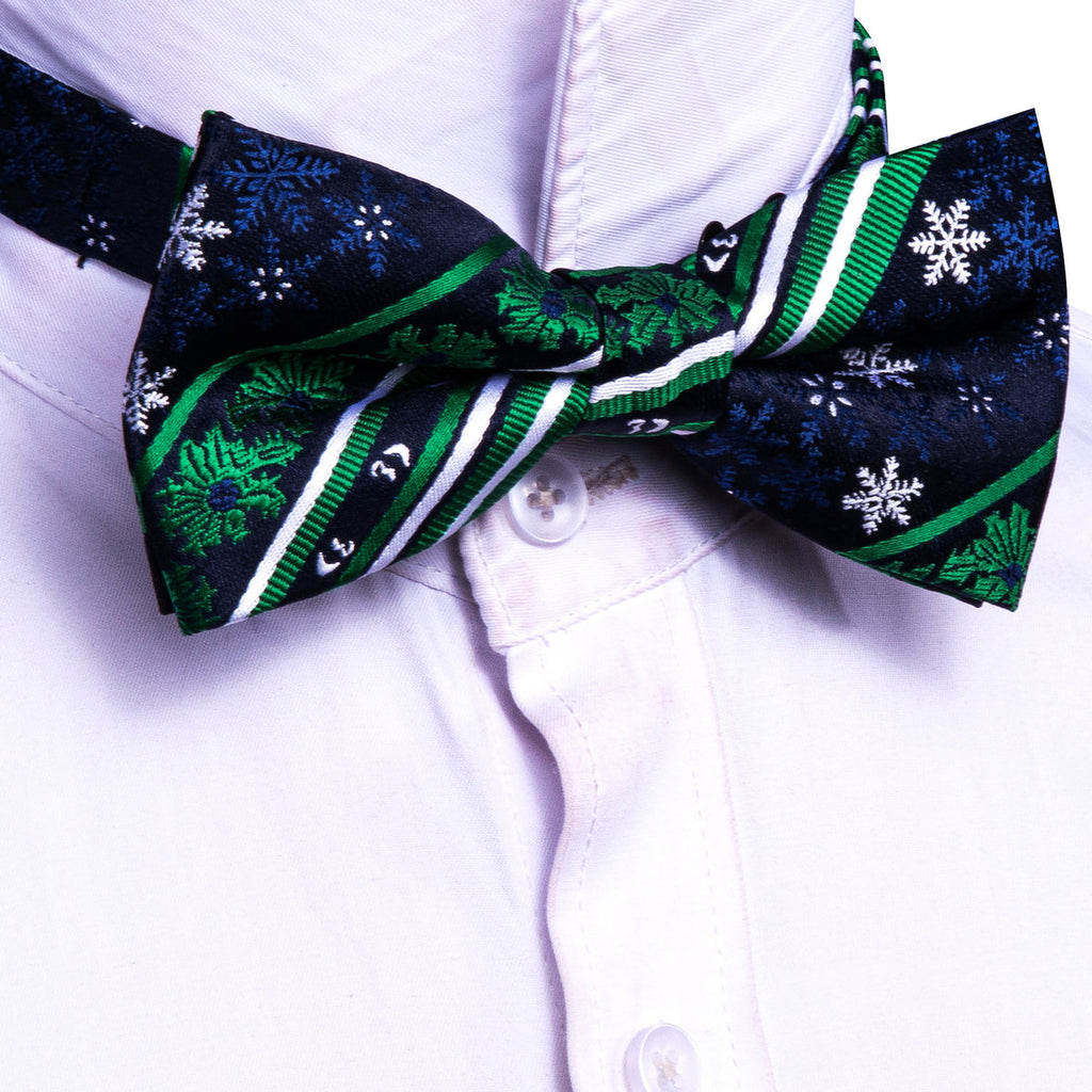 Blue Green Snowflake Christmas Bow Tie Set - GentCrest - View 4
