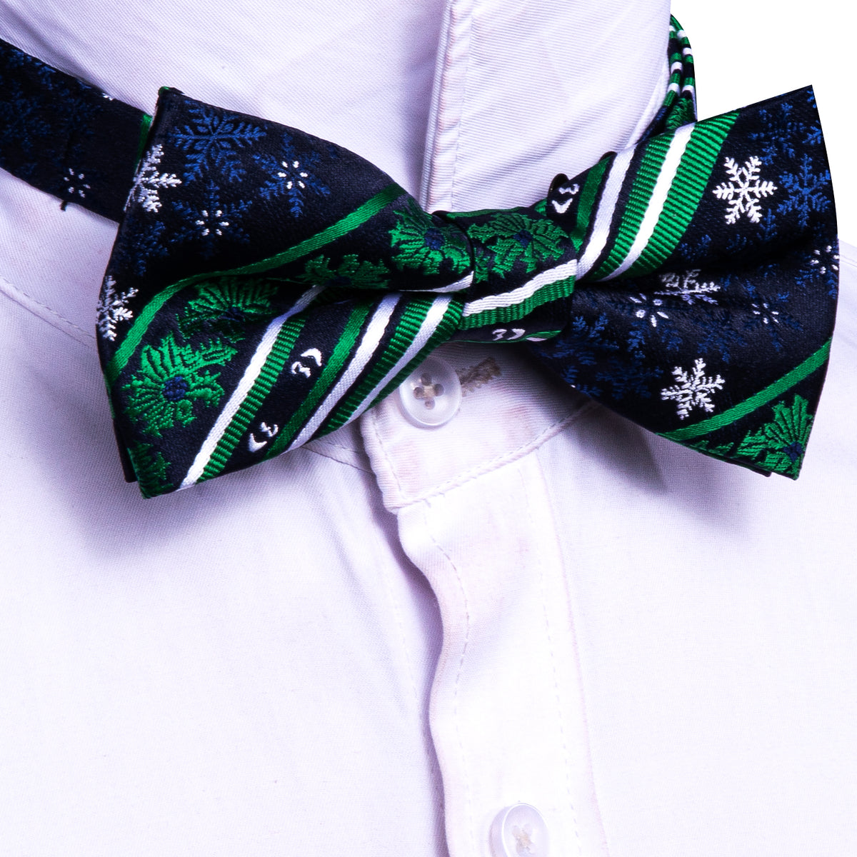 Blue Green Snowflake Christmas Bow Tie Set - GentCrest - View 4