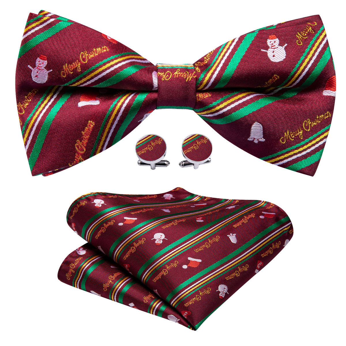 Green Red Xmas Snowman Bow Tie Set - GentCrest