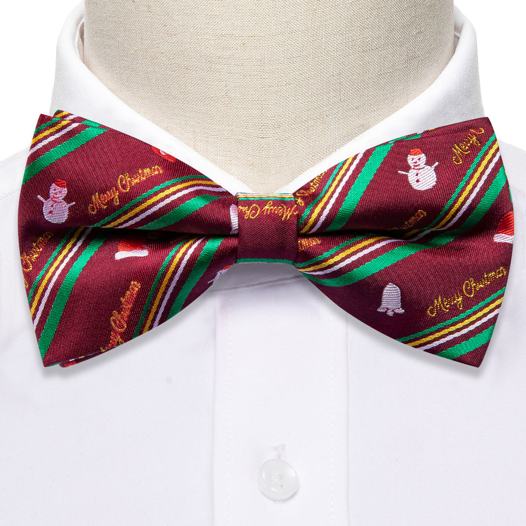 Green Red Xmas Snowman Bow Tie Set - GentCrest - View 3