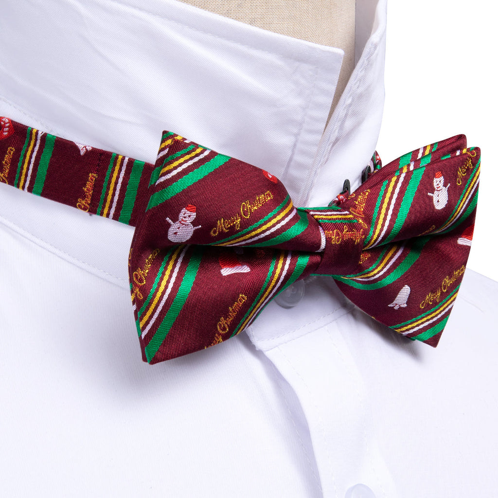 Green Red Xmas Snowman Bow Tie Set - GentCrest - View 4