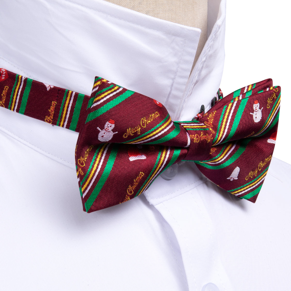 Green Red Xmas Snowman Bow Tie Set - GentCrest - View 4