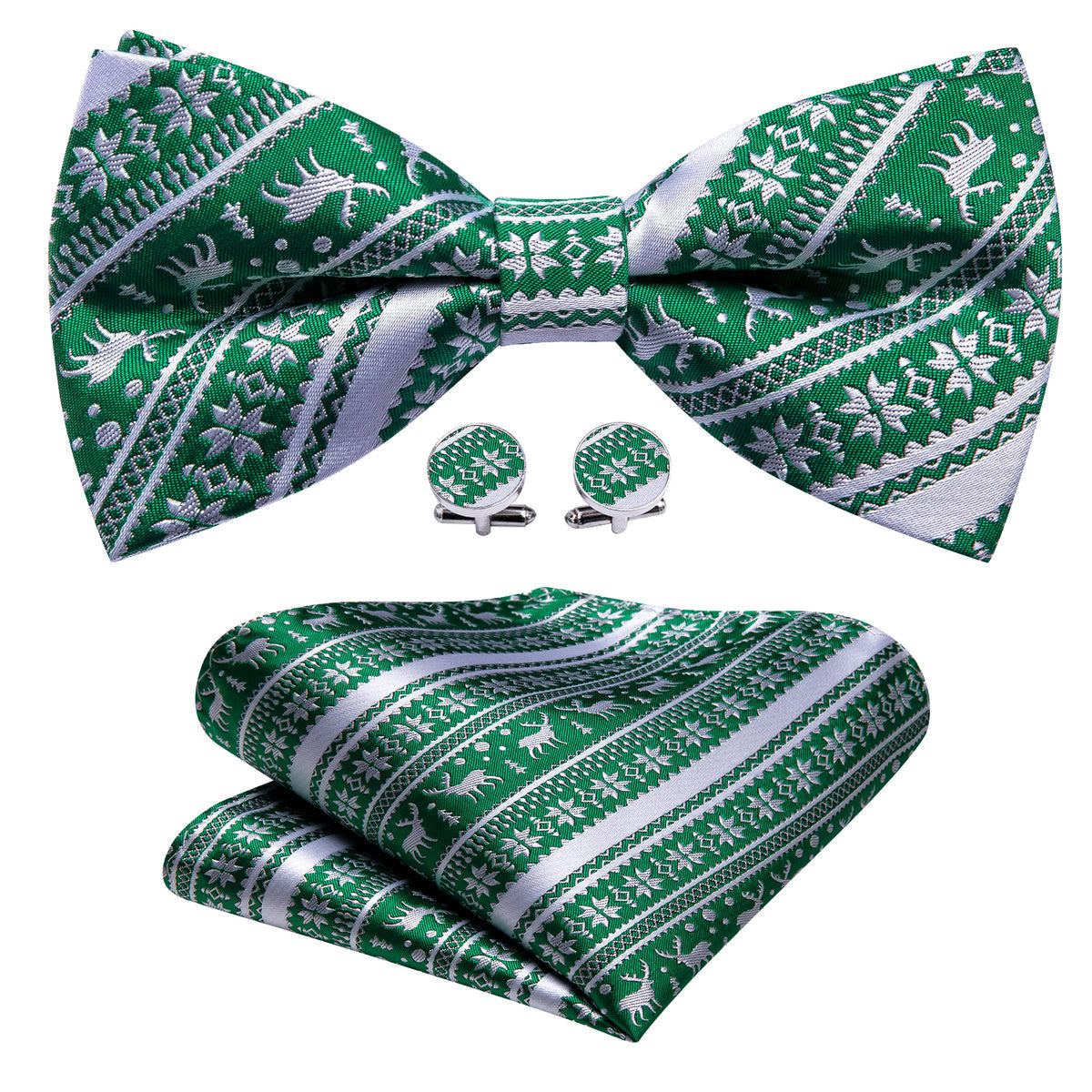 Green White Xmas Elk Bow Tie Set - GentCrest