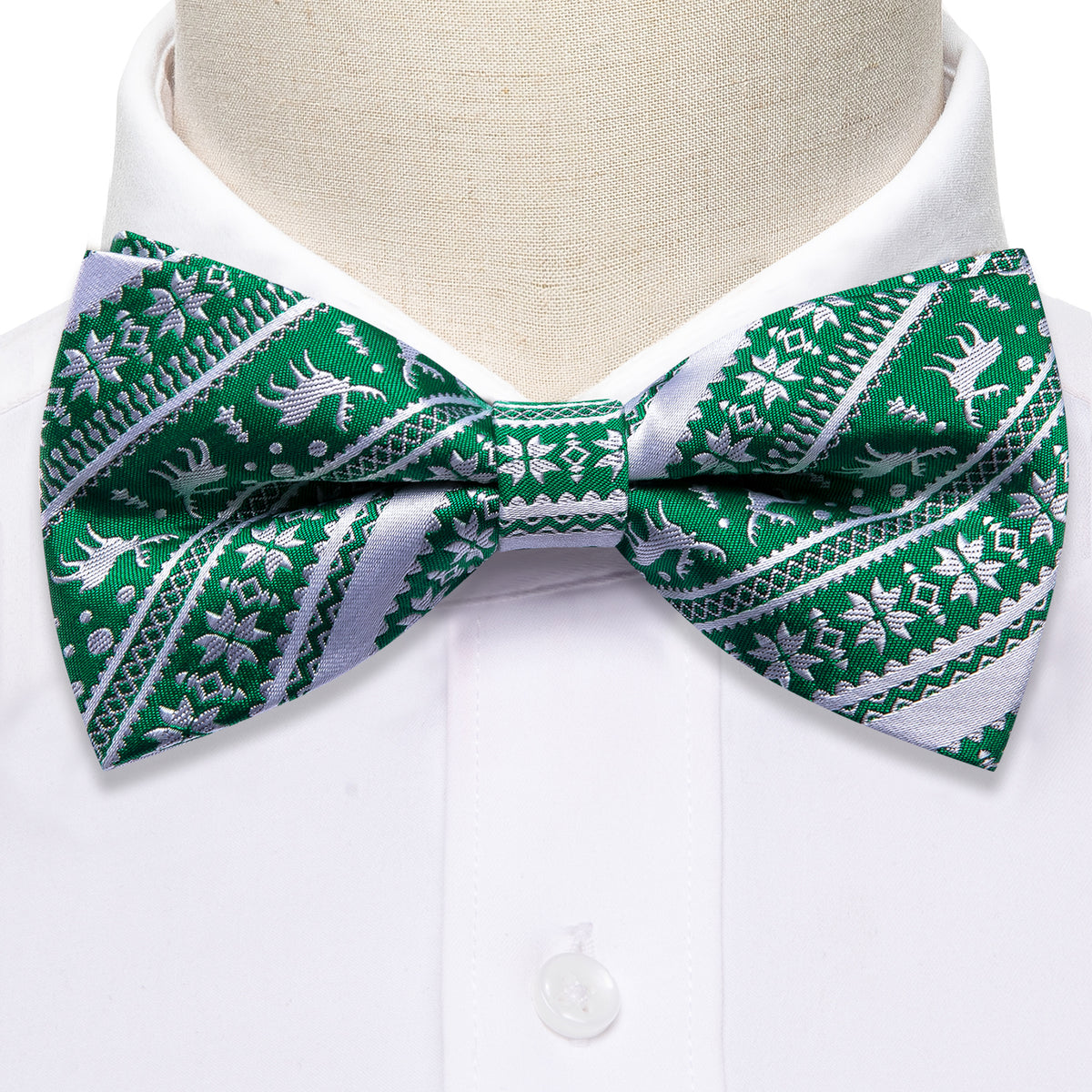 Green White Xmas Elk Bow Tie Set - GentCrest - View 3