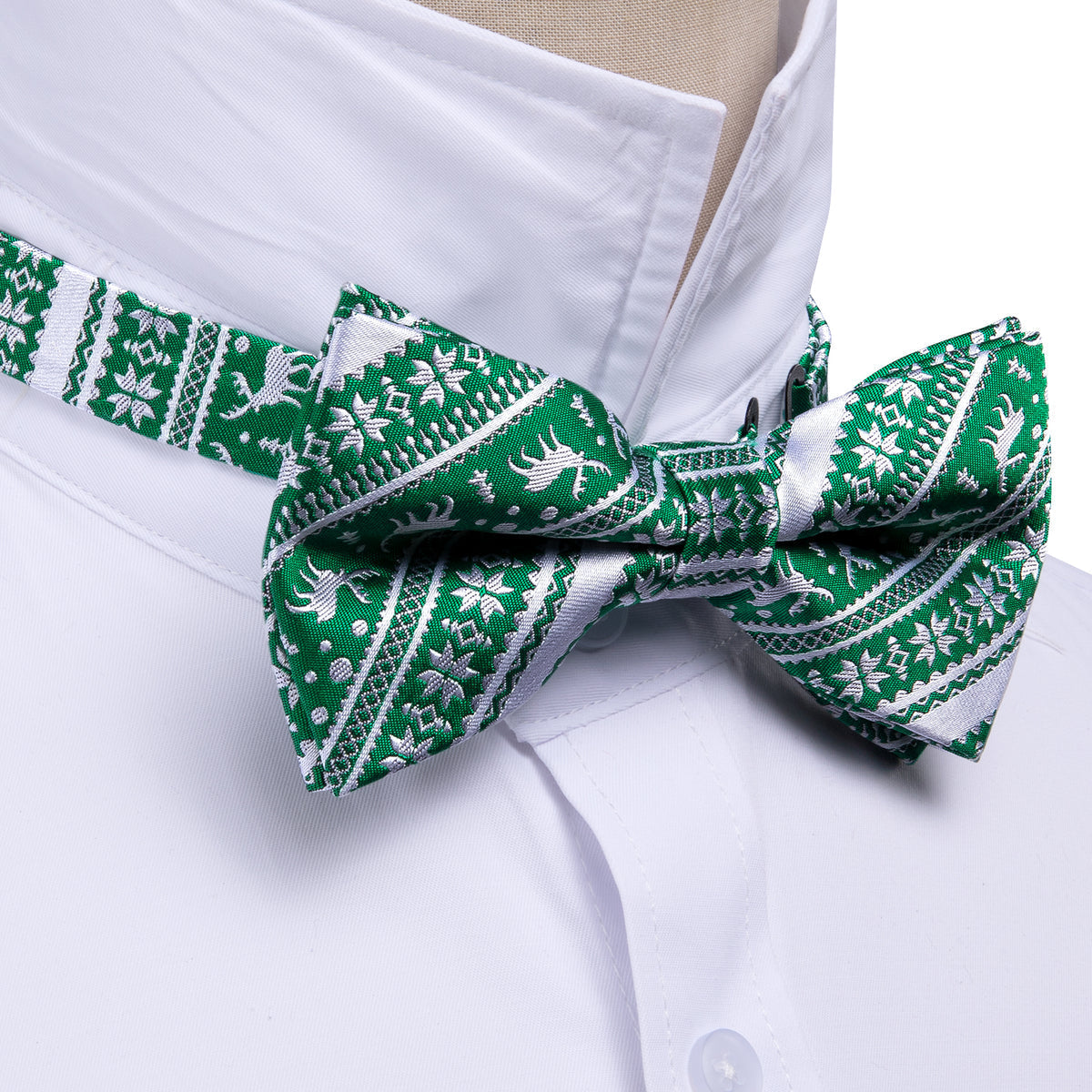 Green White Xmas Elk Bow Tie Set - GentCrest - View 4