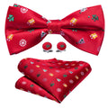 Red Xmas Pattern Bow Tie Set - GentCrest