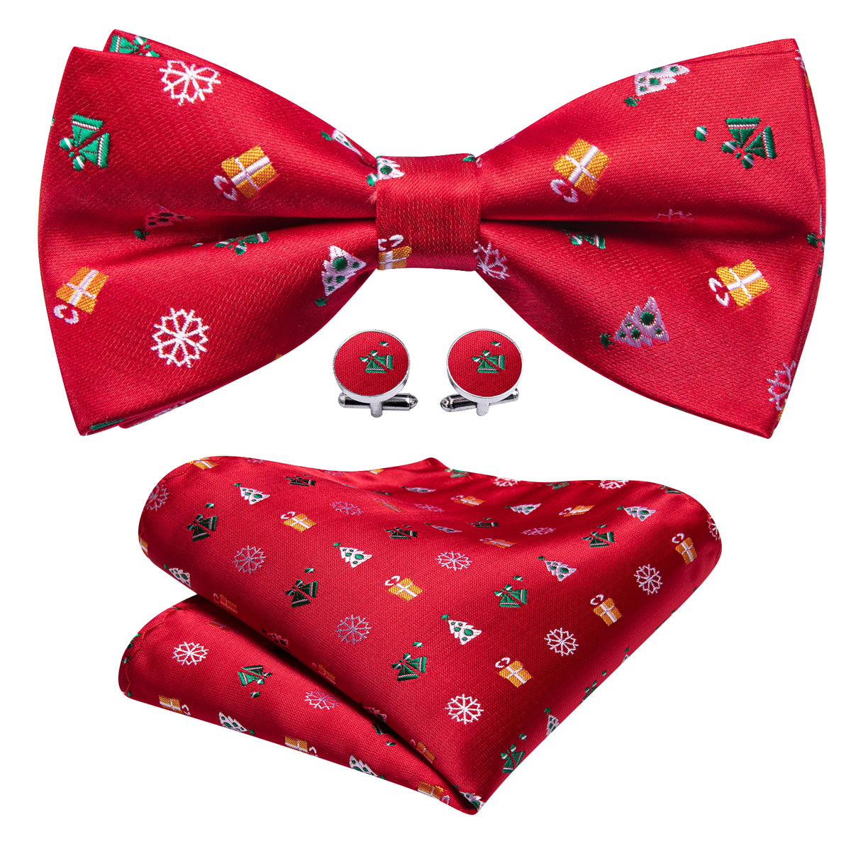 Red Xmas Pattern Bow Tie Set - GentCrest