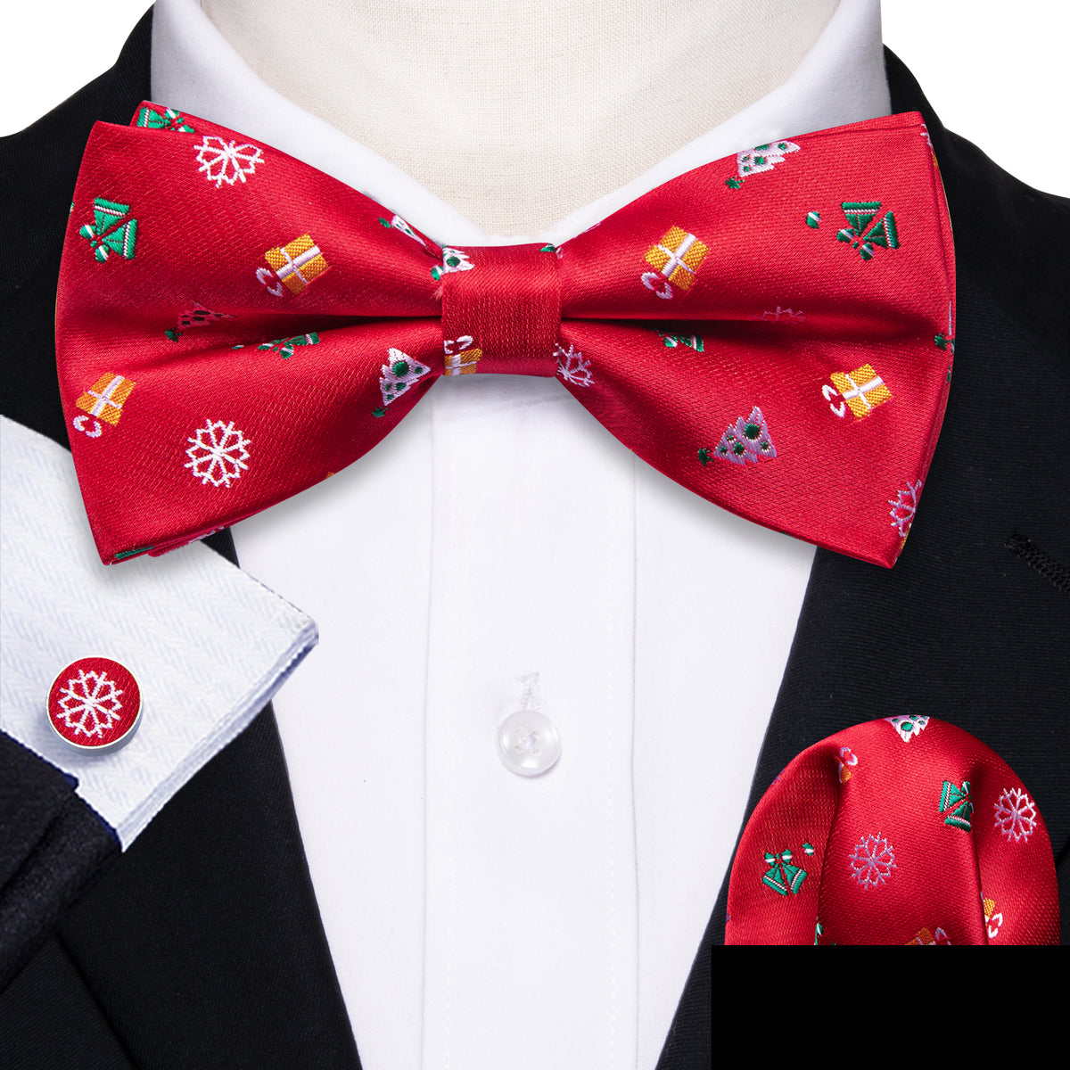 Red Xmas Pattern Bow Tie Set - GentCrest - View 2