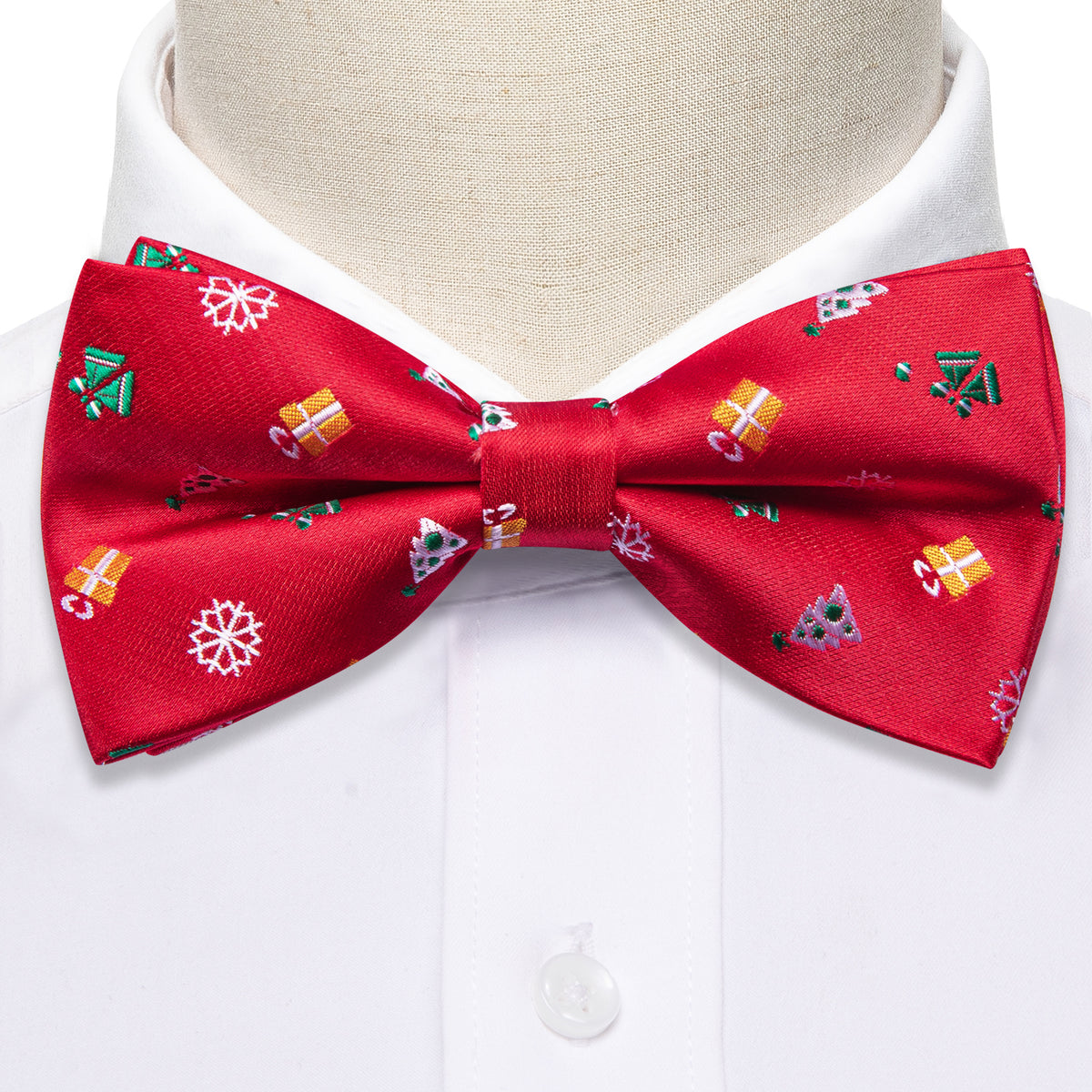 Red Xmas Pattern Bow Tie Set - GentCrest - View 3
