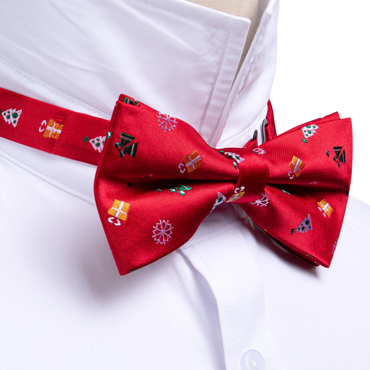 Red Xmas Pattern Bow Tie Set - GentCrest - View 4