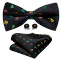 Black Xmas Pattern Bow Tie Set - GentCrest