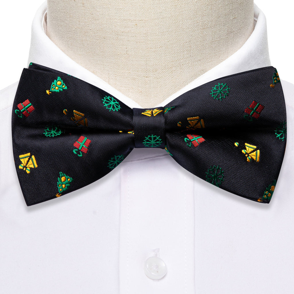 Black Xmas Pattern Bow Tie Set - GentCrest - View 3