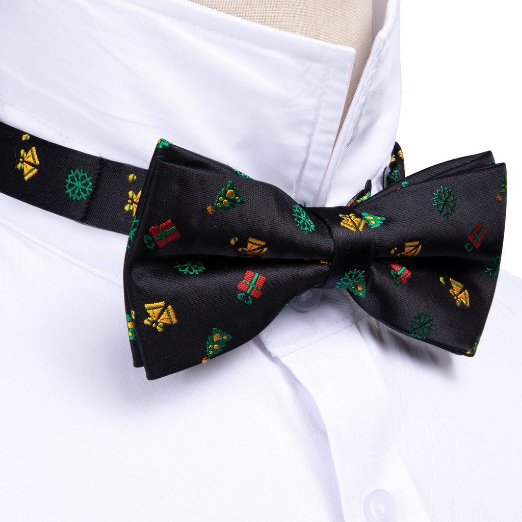Black Xmas Pattern Bow Tie Set - GentCrest - View 4