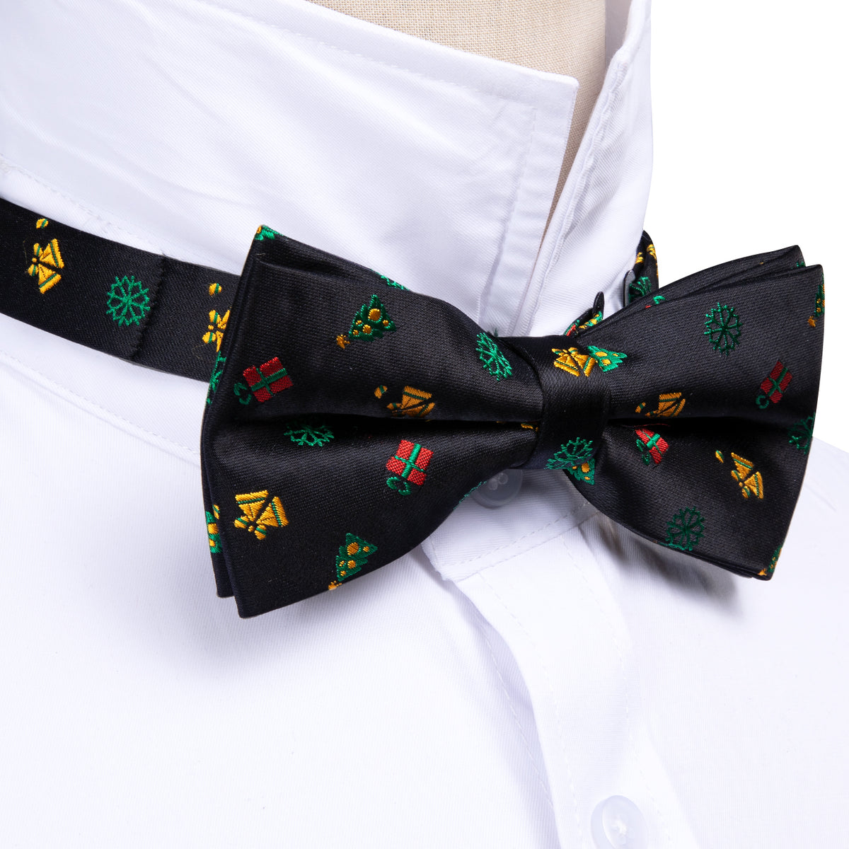 Black Xmas Pattern Bow Tie Set - GentCrest - View 4