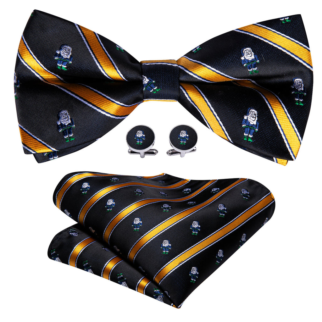Black Orange Santa Claus Christmas Bow Tie Set - GentCrest