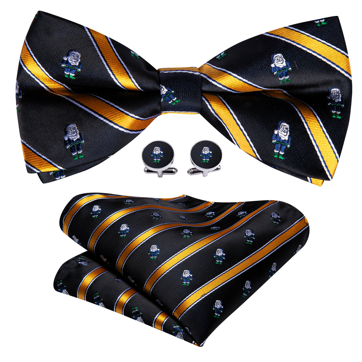 Black Orange Santa Claus Christmas Bow Tie Set - GentCrest