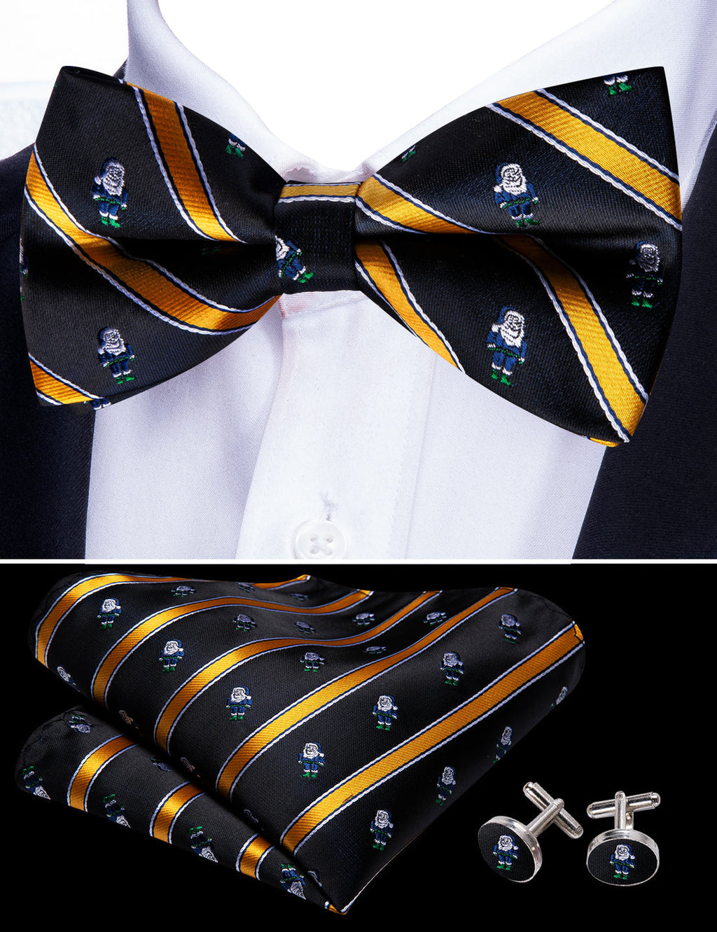 Black Orange Santa Claus Christmas Bow Tie Set - GentCrest - View 5
