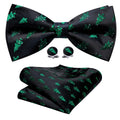 Black Green Xmas Tree Bow Tie Set - GentCrest