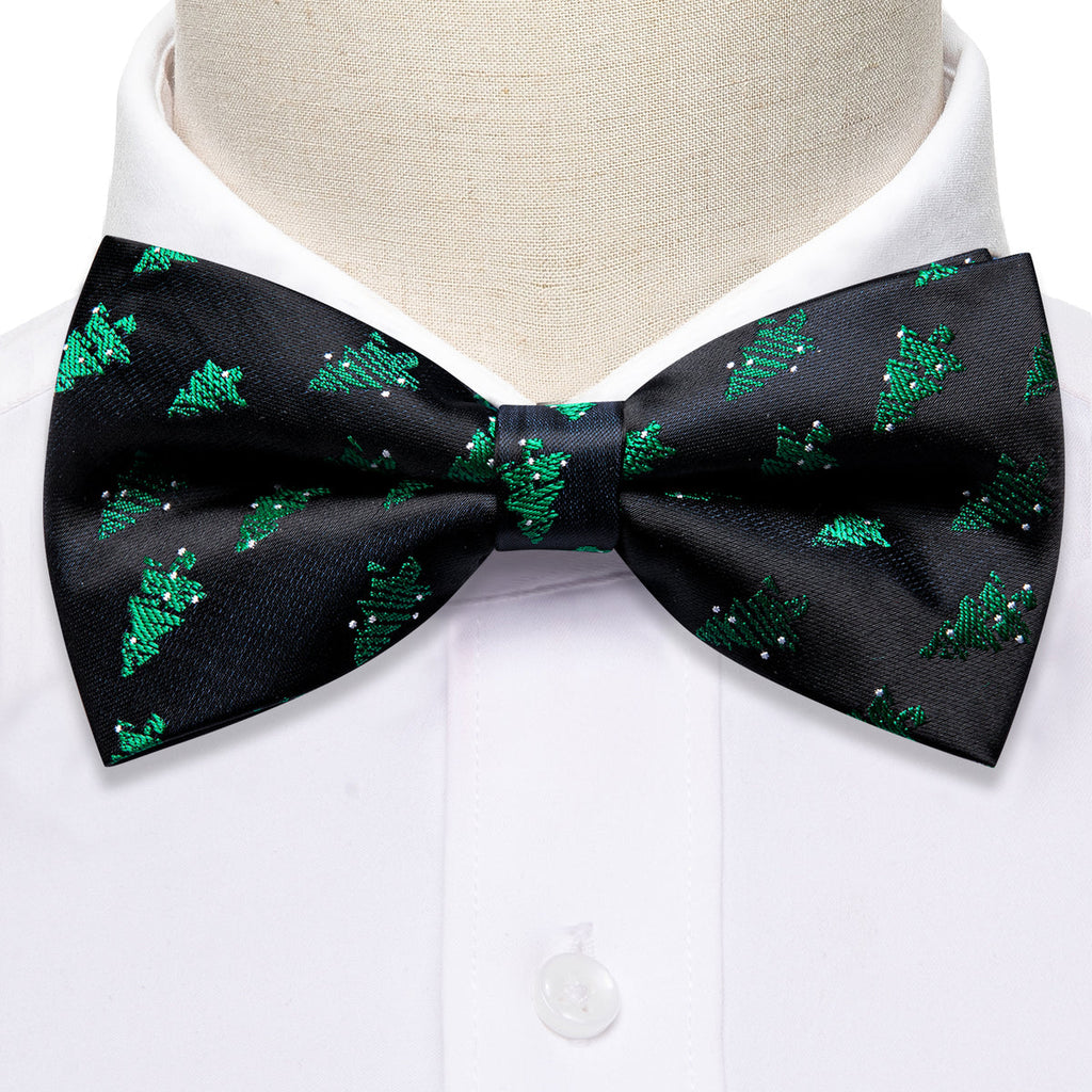 Black Green Xmas Tree Bow Tie Set - GentCrest - View 3