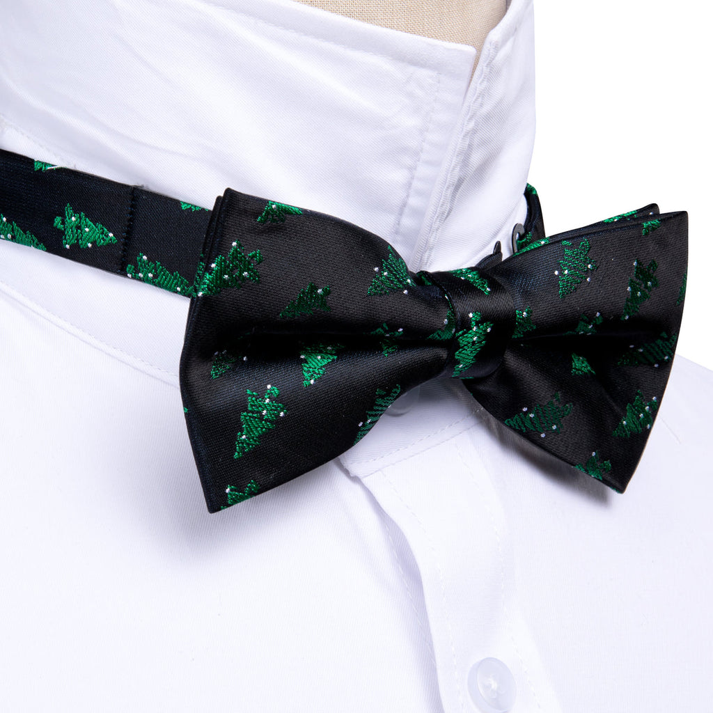 Black Green Xmas Tree Bow Tie Set - GentCrest - View 4